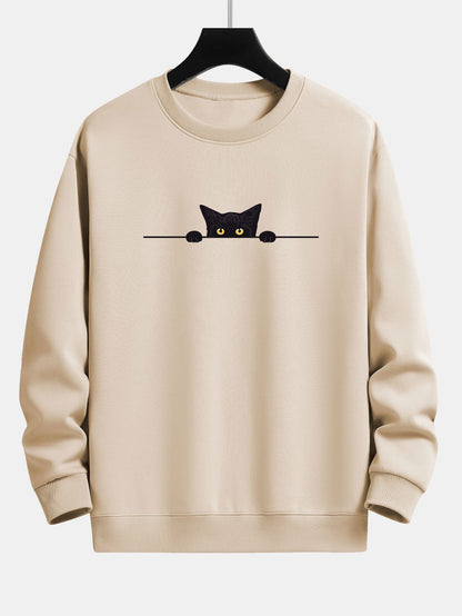 Men's Crewneck Sweatshirt with Cat Graphic