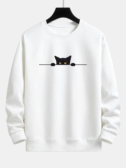 Men's Crewneck Sweatshirt with Cat Graphic