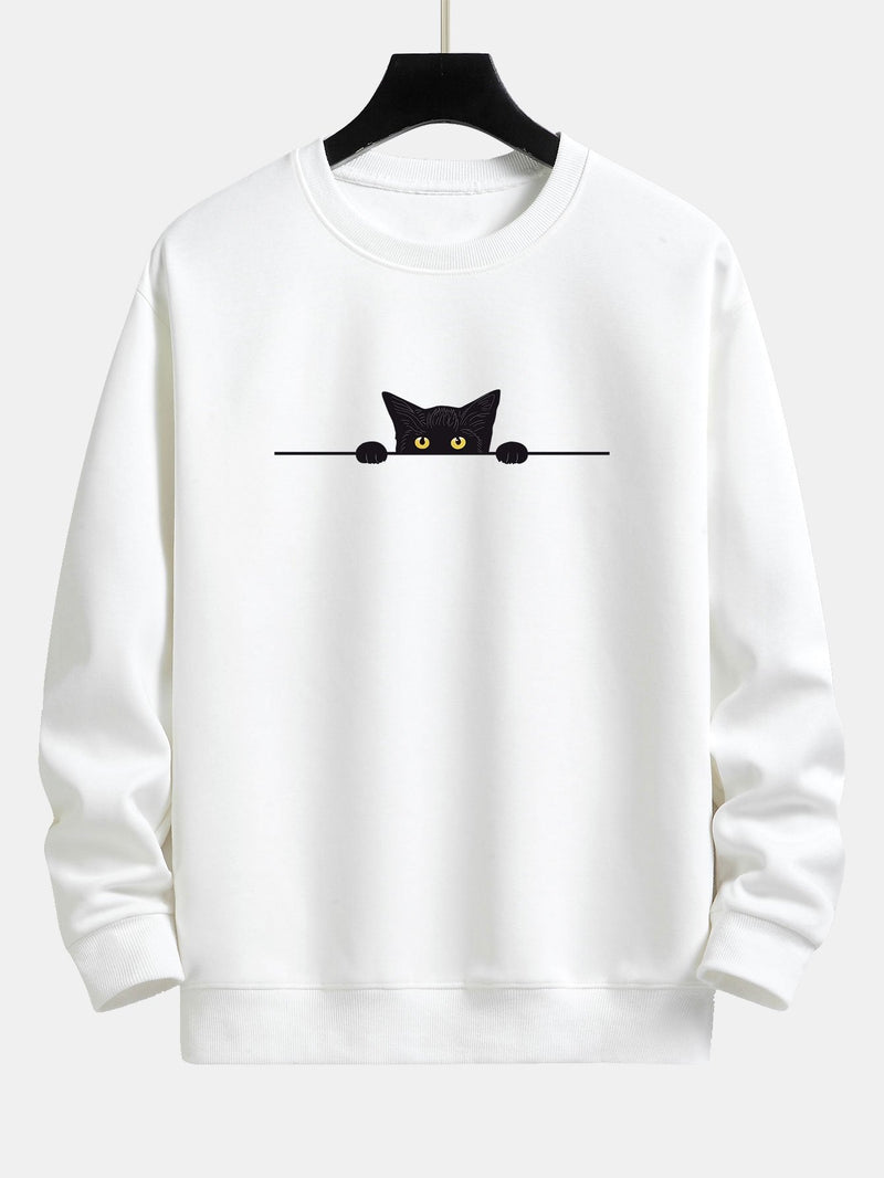 Men's Crewneck Sweatshirt with Cat Graphic