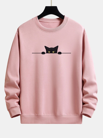 Men's Crewneck Sweatshirt with Cat Graphic
