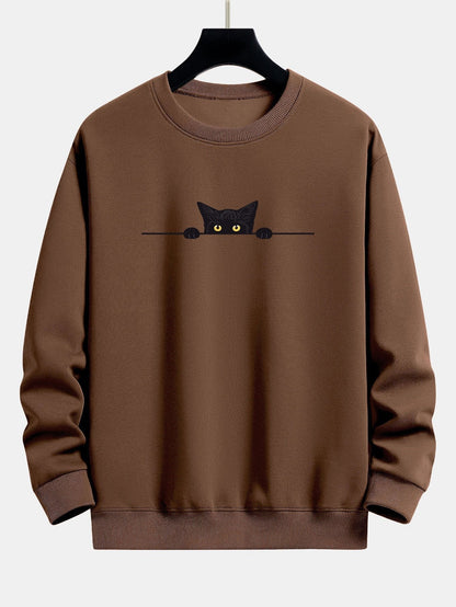 Men's Crewneck Sweatshirt with Cat Graphic