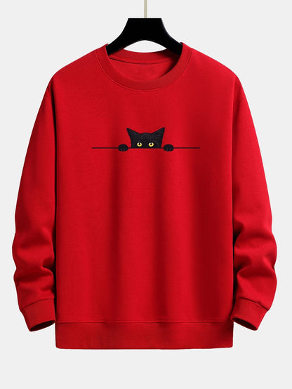 Men's Crewneck Sweatshirt with Cat Graphic