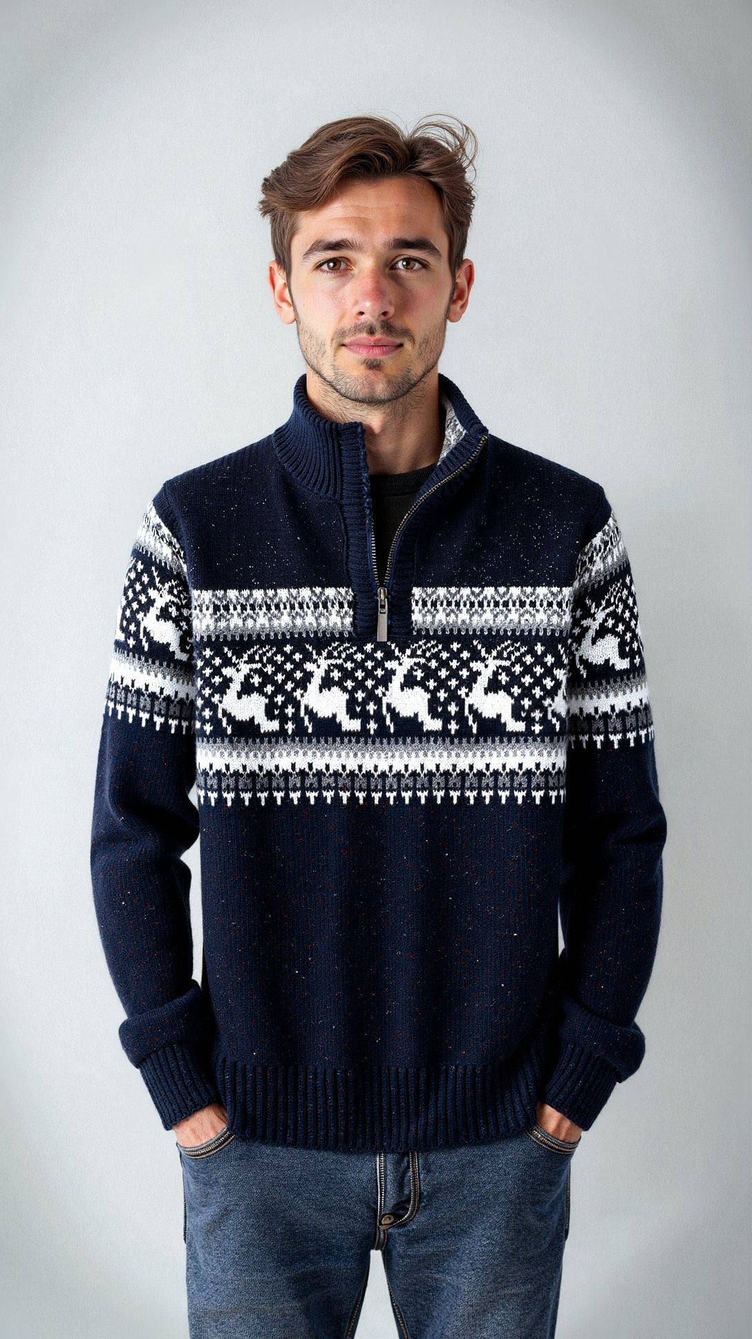 Men's Quarter-Zip Sweater – Fair Isle Motif