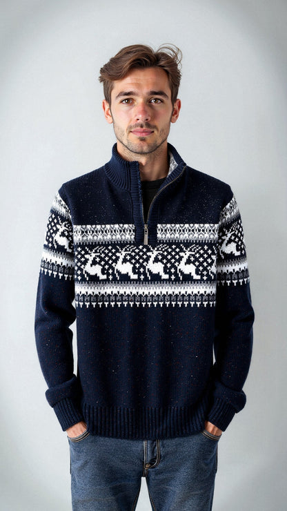 Men's Quarter-Zip Sweater – Fair Isle Motif