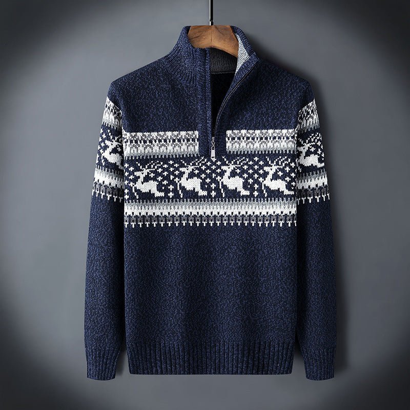 Men's Quarter-Zip Sweater – Fair Isle Motif