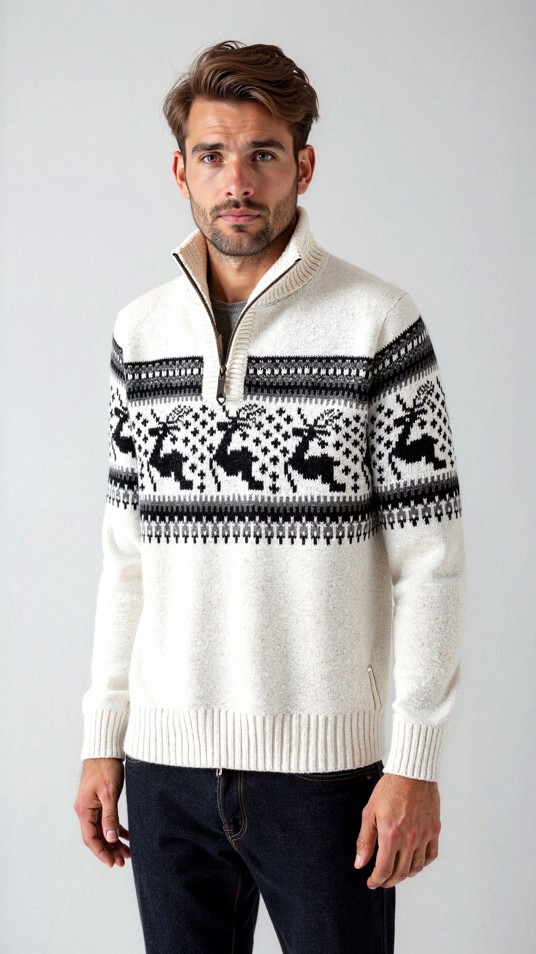 Men's Quarter-Zip Sweater – Fair Isle Motif