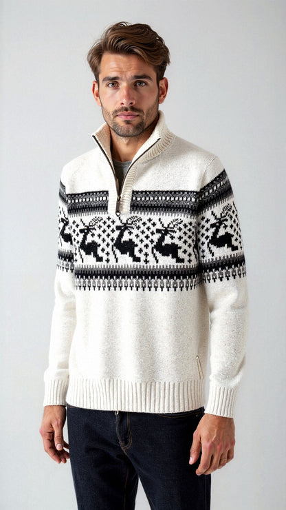 Men's Quarter-Zip Sweater – Fair Isle Motif