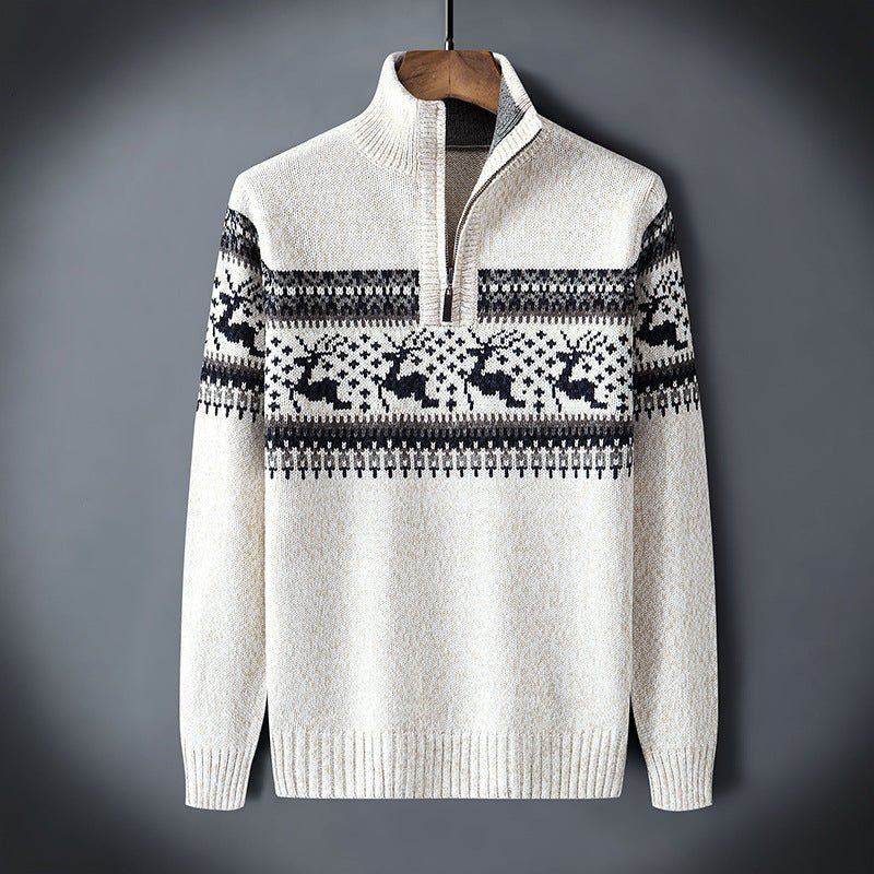 Men's Quarter-Zip Sweater – Fair Isle Motif