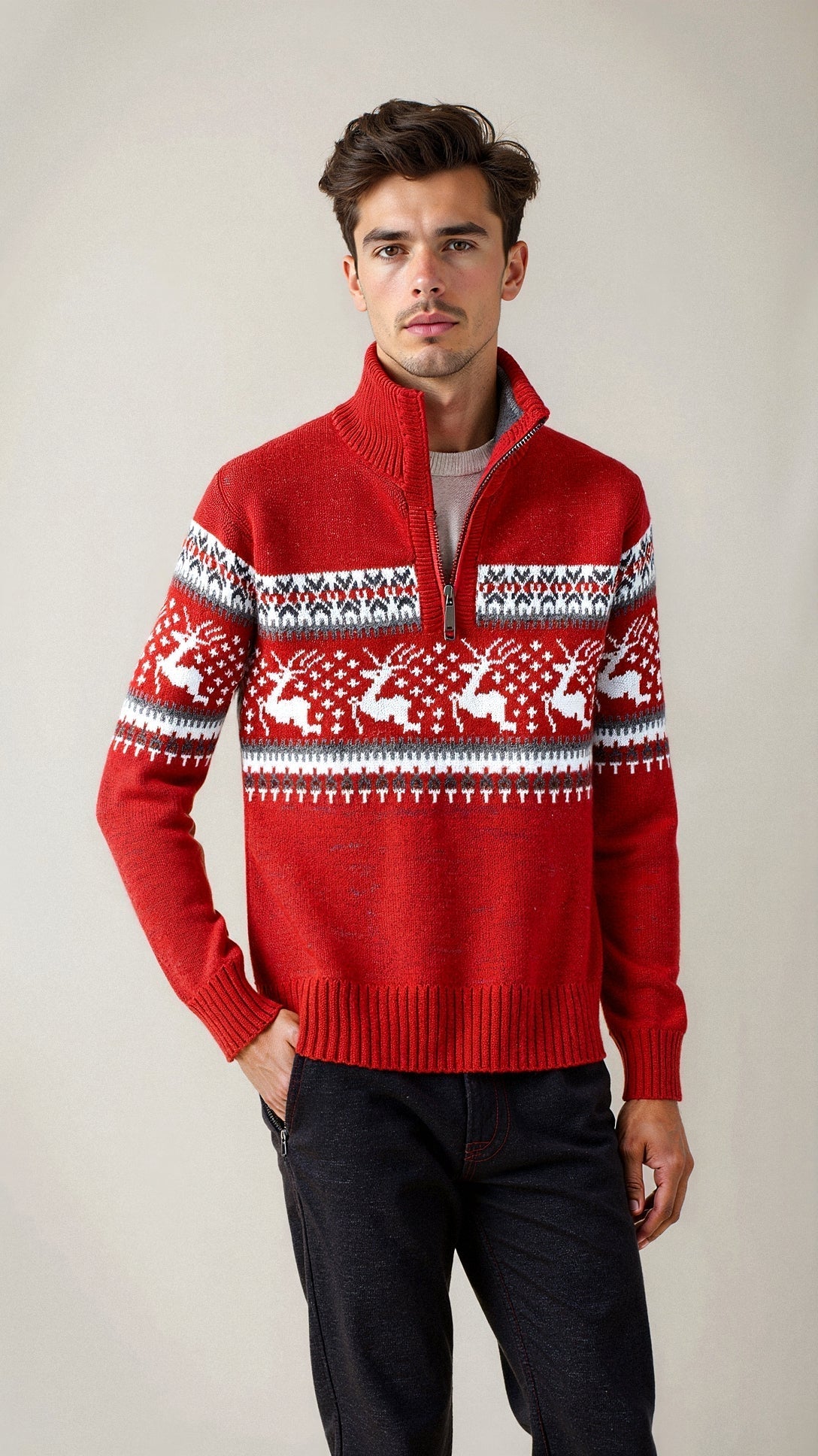 Men's Quarter-Zip Sweater – Fair Isle Motif