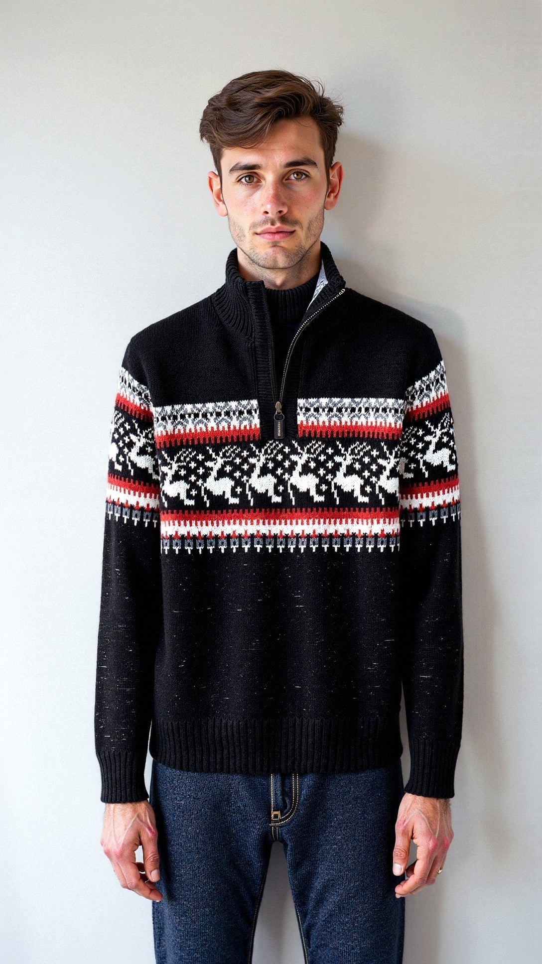 Men's Quarter-Zip Sweater – Fair Isle Motif