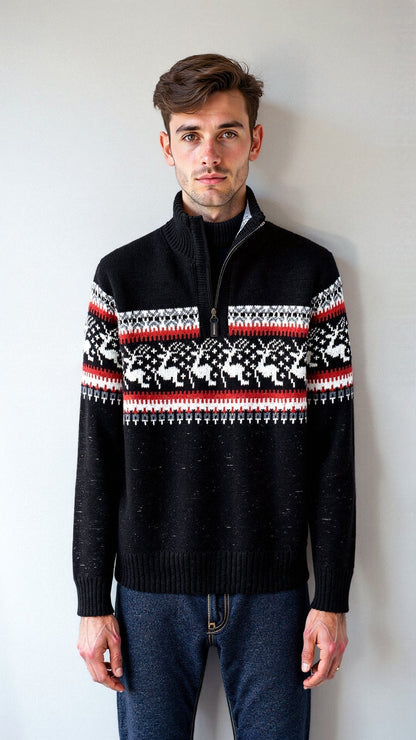 Men's Quarter-Zip Sweater – Fair Isle Motif