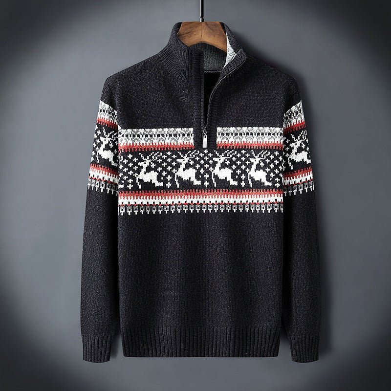 Men's Quarter-Zip Sweater – Fair Isle Motif