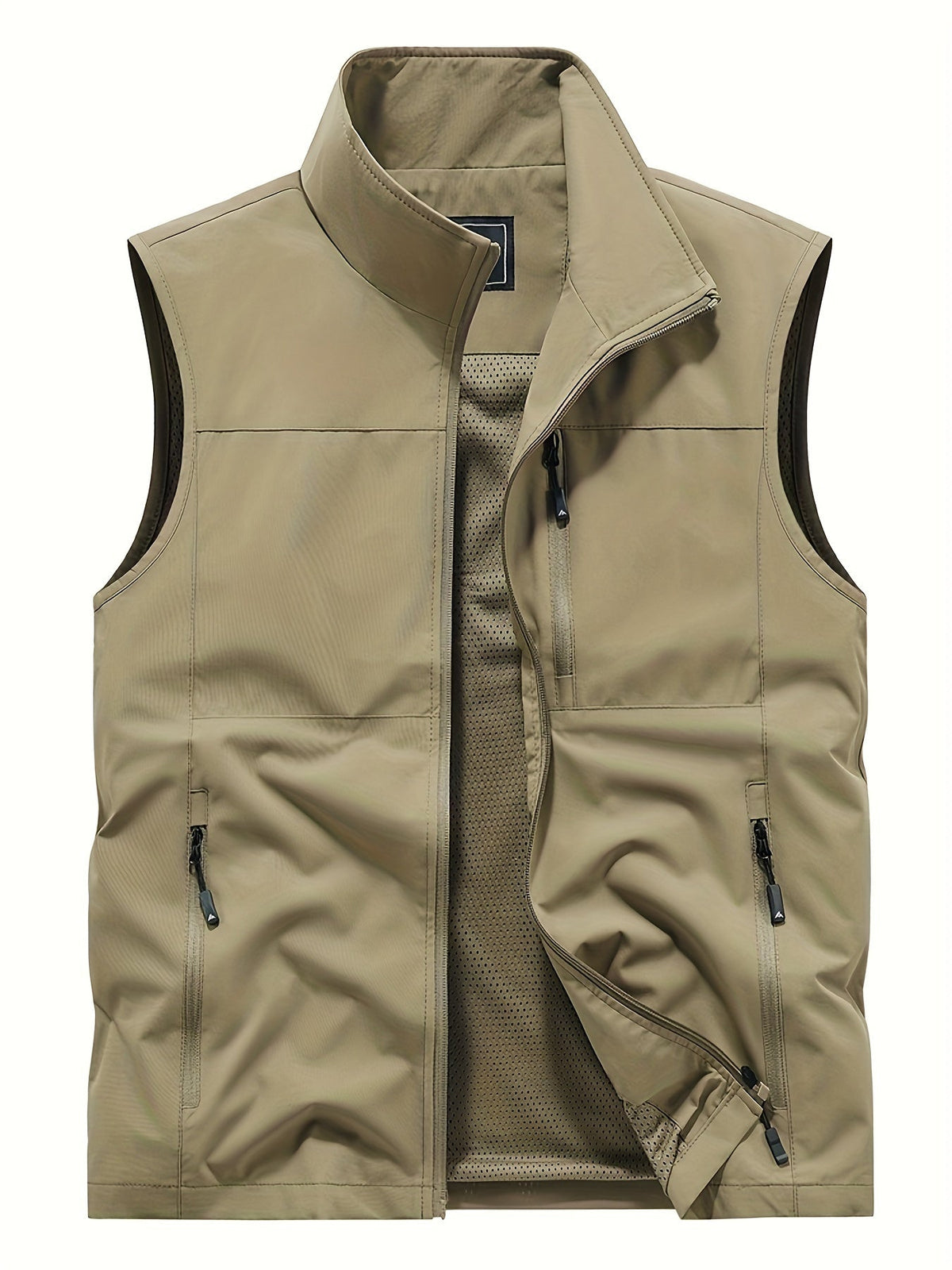 Men's Outdoor Vest with Stand Collar and Zip Pockets