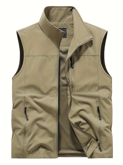 Men's Outdoor Vest with Stand Collar and Zip Pockets