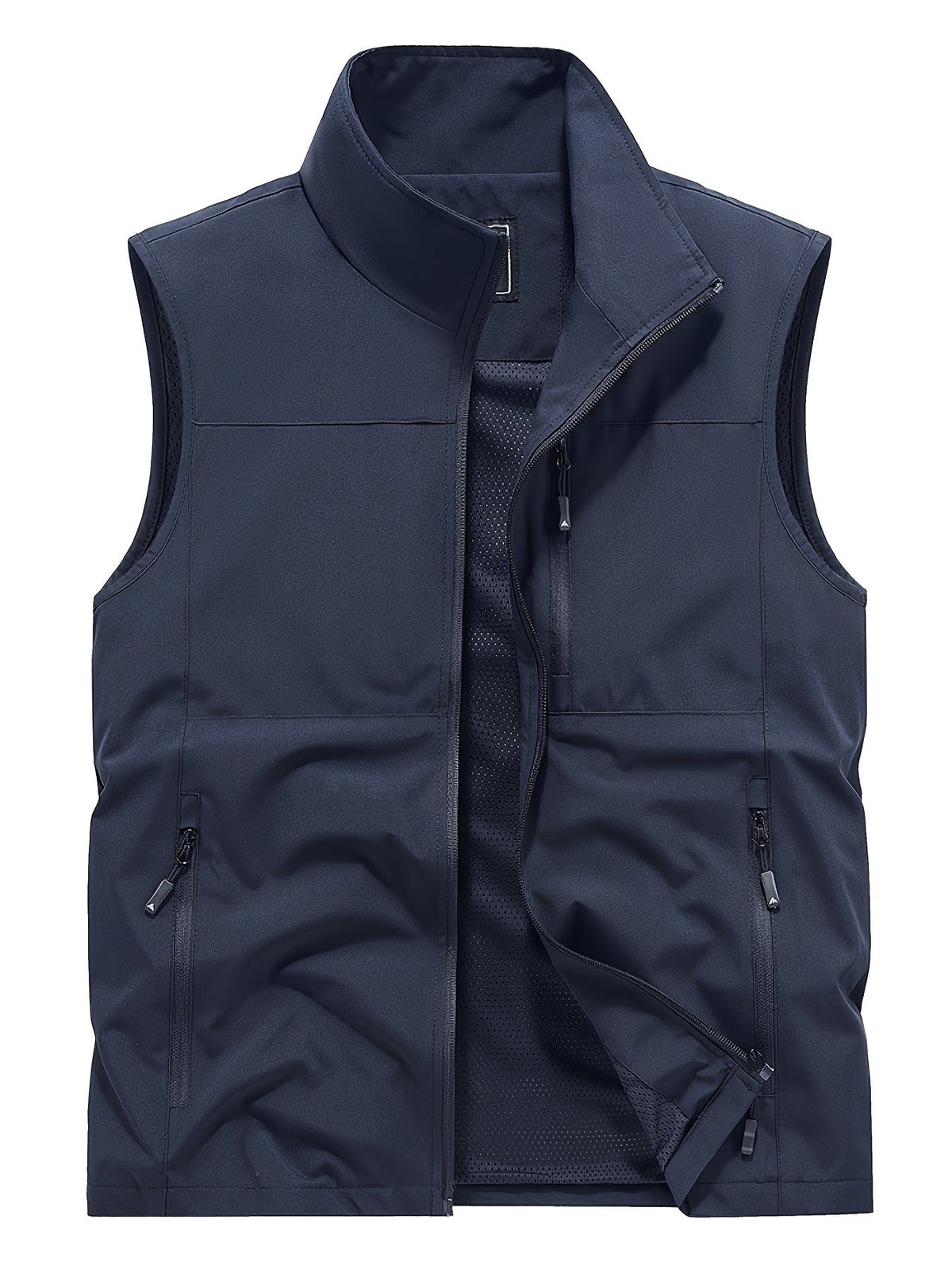 Men's Outdoor Vest with Stand Collar and Zip Pockets