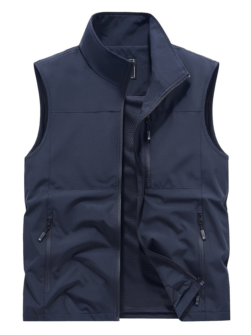 Men's Outdoor Vest with Stand Collar and Zip Pockets