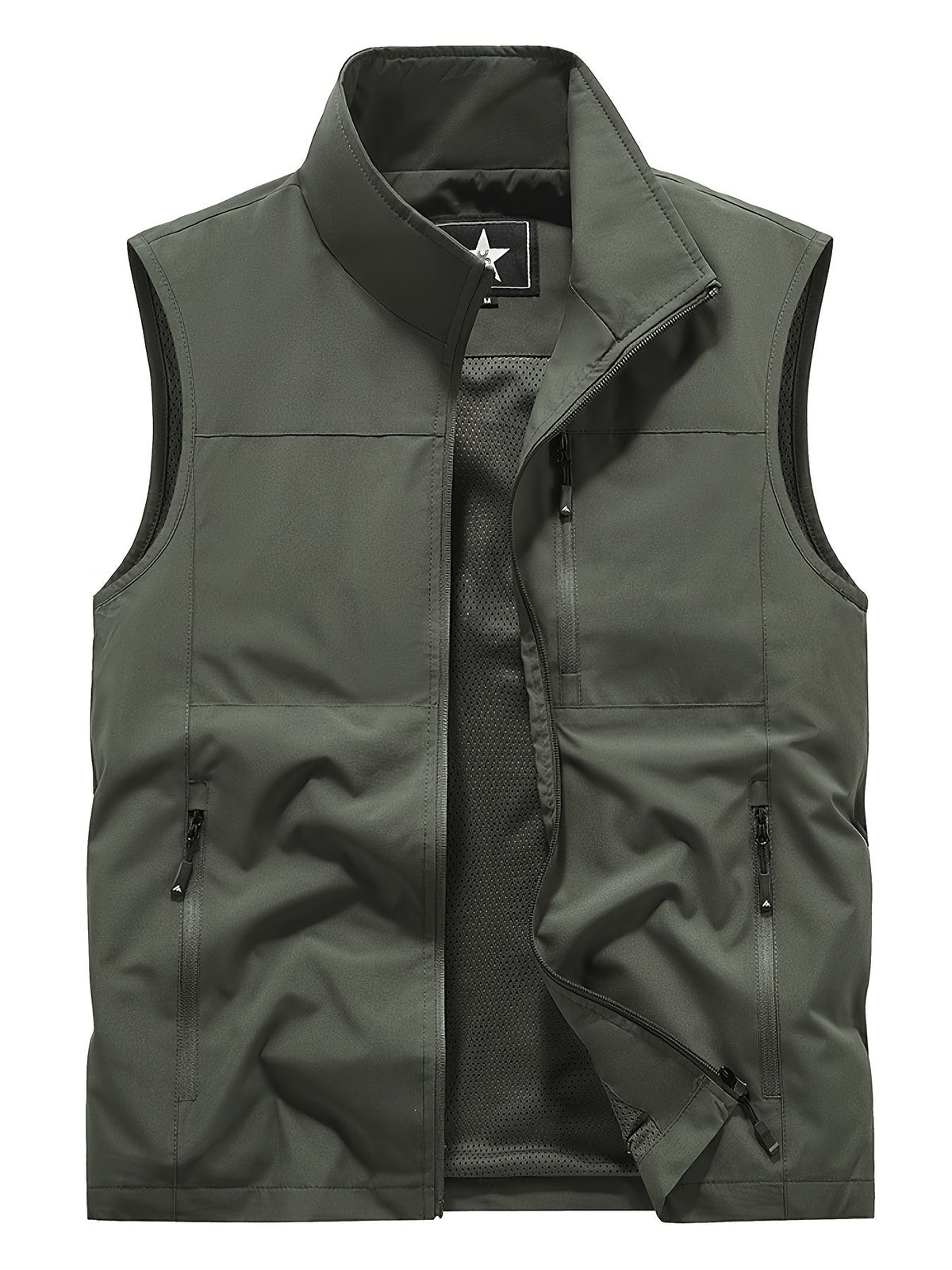 Men's Outdoor Vest with Stand Collar and Zip Pockets