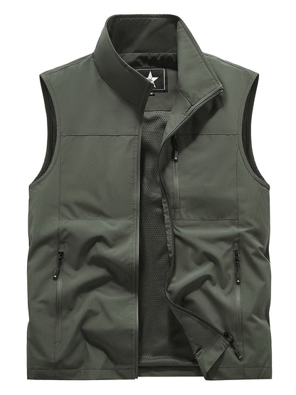 Men's Outdoor Vest with Stand Collar and Zip Pockets
