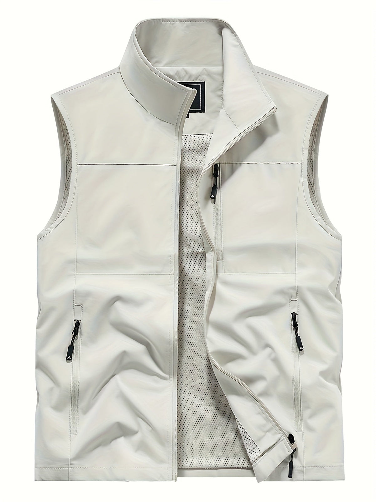 Men's Outdoor Vest with Stand Collar and Zip Pockets