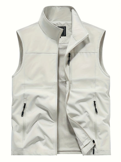 Men's Outdoor Vest with Stand Collar and Zip Pockets