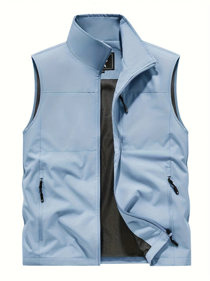 Men's Outdoor Vest with Stand Collar and Zip Pockets