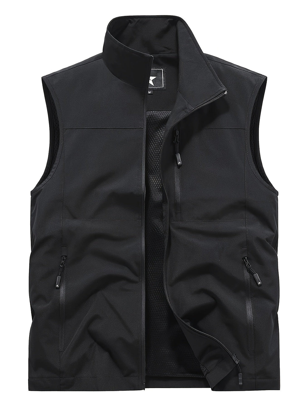Men's Outdoor Vest with Stand Collar and Zip Pockets