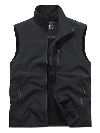 Men's Outdoor Vest with Stand Collar and Zip Pockets