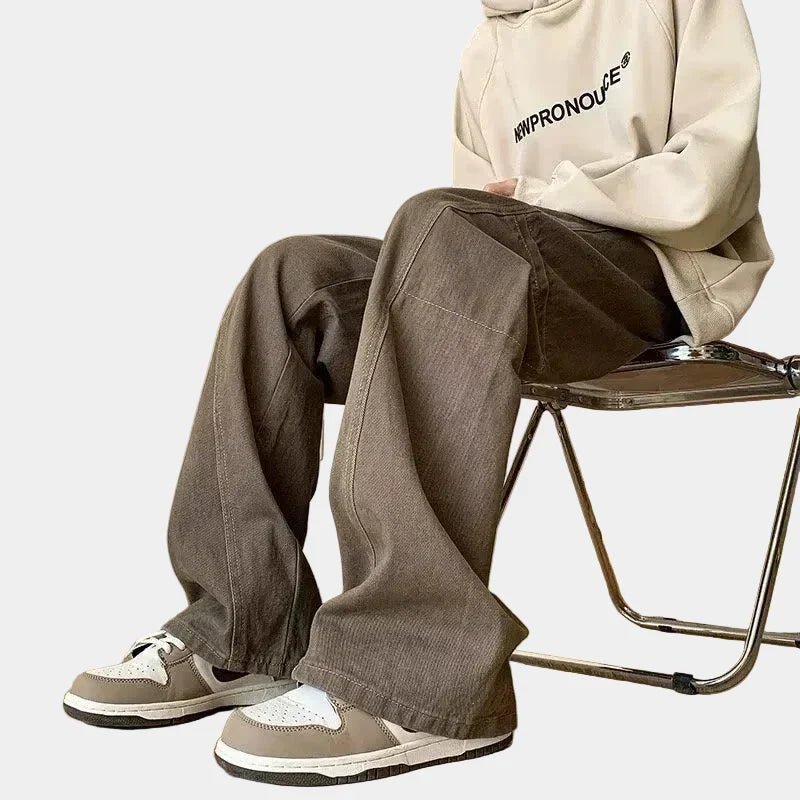 Men's Wide-Leg Denim Jeans with Side Pocket