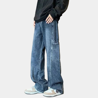 Men's Wide-Leg Denim Jeans with Side Pocket
