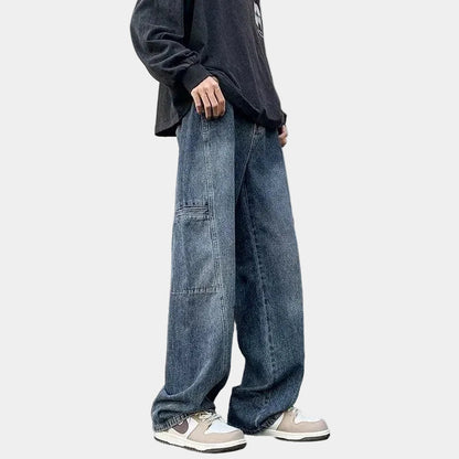 Men's Wide-Leg Denim Jeans with Side Pocket