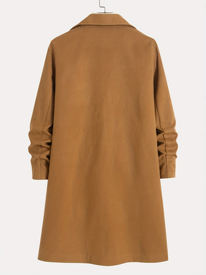 Men's Long Coat with Lapel Collar and Pockets