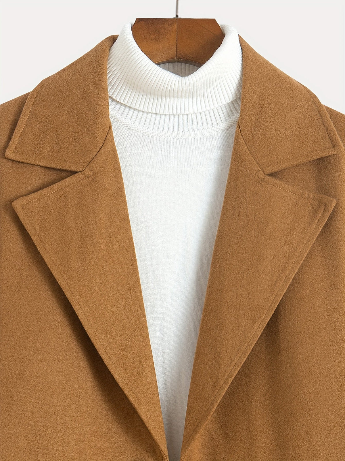 Men's Long Coat with Lapel Collar and Pockets