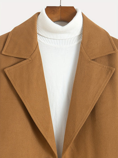 Men's Long Coat with Lapel Collar and Pockets