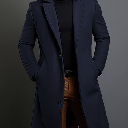 Men's Long Coat with Lapel Collar and Pockets