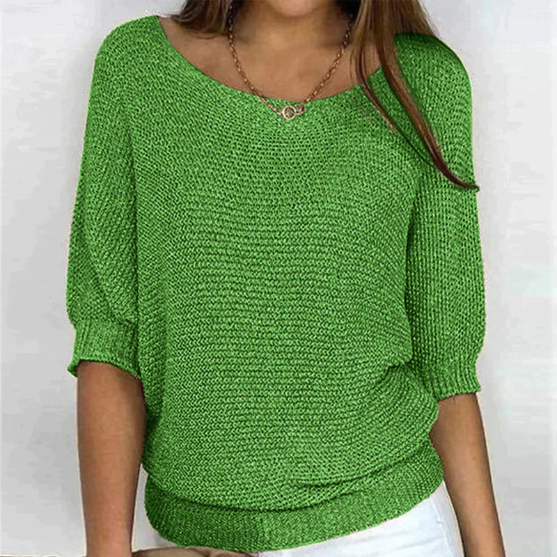 Women's Open-Knit Sweater – Wide Neck, Half Sleeve