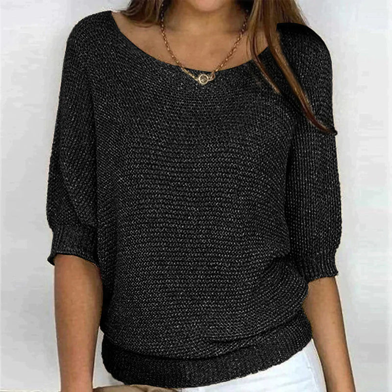 Women's Open-Knit Sweater – Wide Neck, Half Sleeve