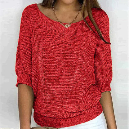 Women's Open-Knit Sweater – Wide Neck, Half Sleeve