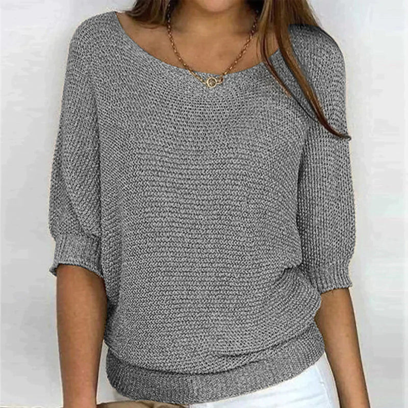 Women's Open-Knit Sweater – Wide Neck, Half Sleeve