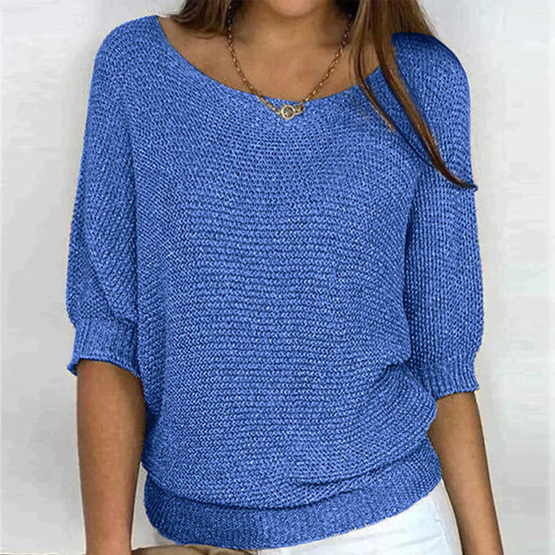 Women's Open-Knit Sweater – Wide Neck, Half Sleeve
