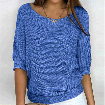 Women's Open-Knit Sweater – Wide Neck, Half Sleeve