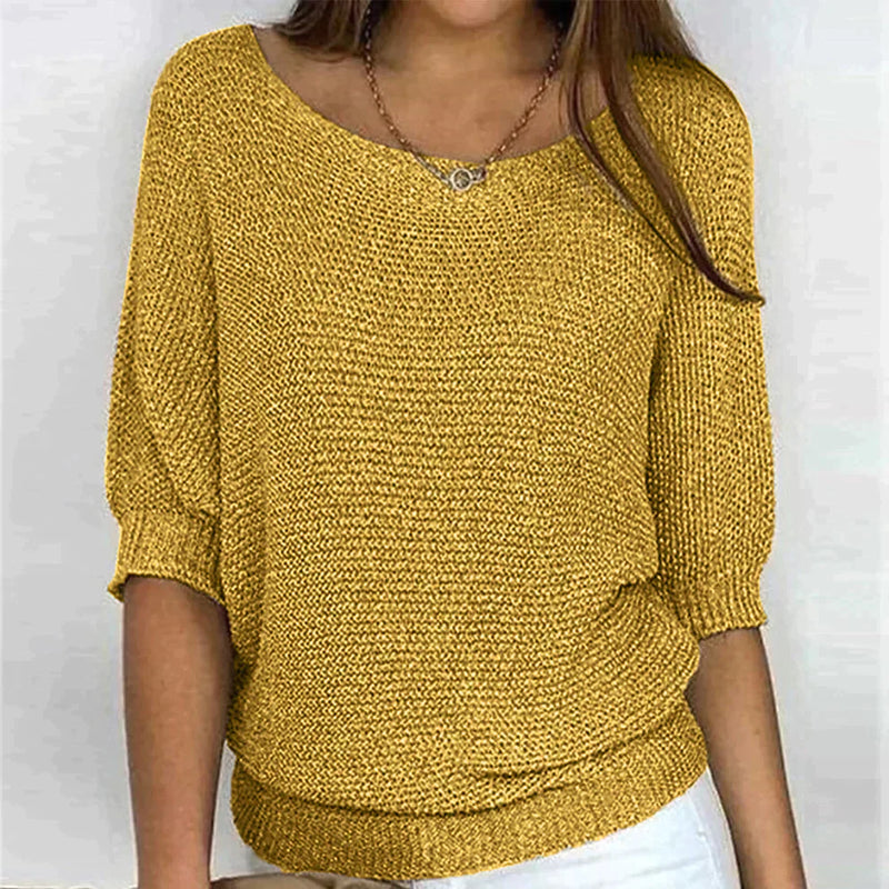 Women's Open-Knit Sweater – Wide Neck, Half Sleeve
