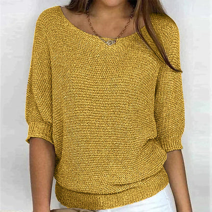 Women's Open-Knit Sweater – Wide Neck, Half Sleeve