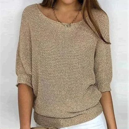 Women's Open-Knit Sweater – Wide Neck, Half Sleeve