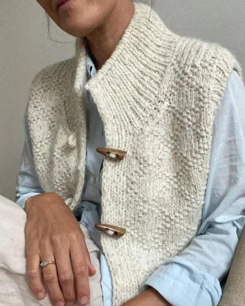 Women's Knit Vest – High Collar, Toggle Buttons