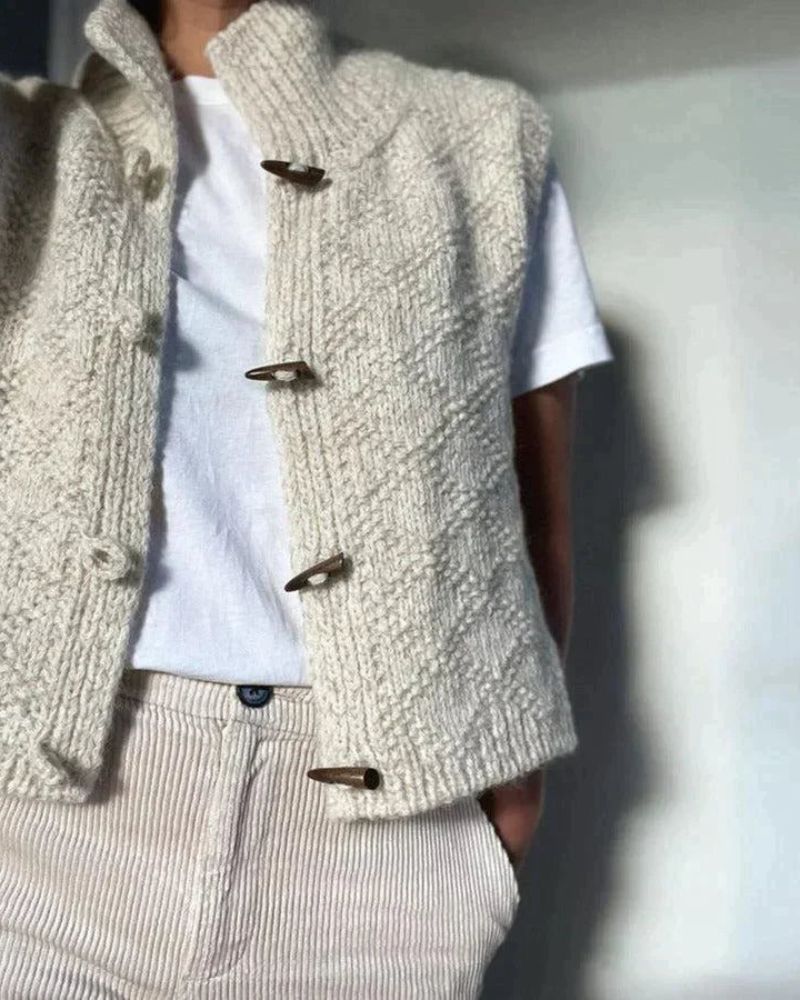 Women's Knit Vest – High Collar, Toggle Buttons