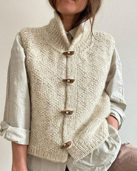 Women's Knit Vest – High Collar, Toggle Buttons