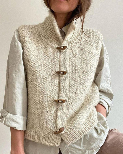 Women's Knit Vest – High Collar, Toggle Buttons