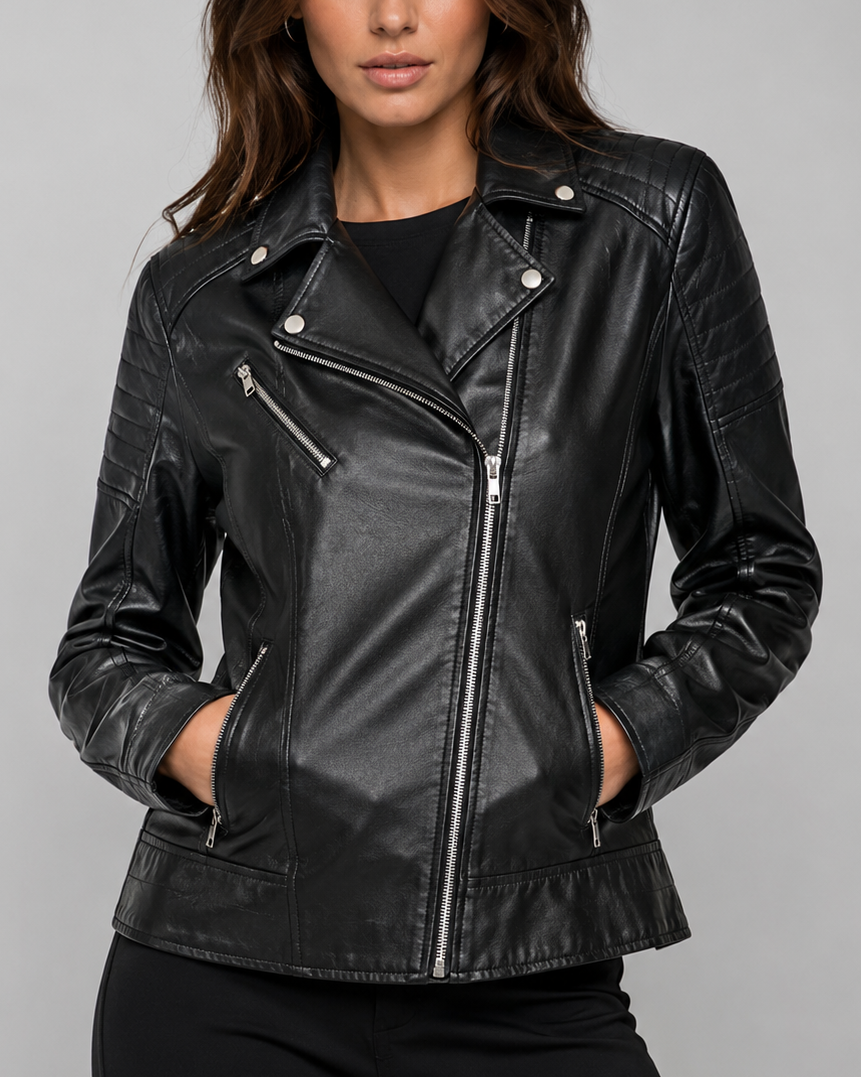 Women's Leather Jacket – Asymmetric Zip Moto Collar