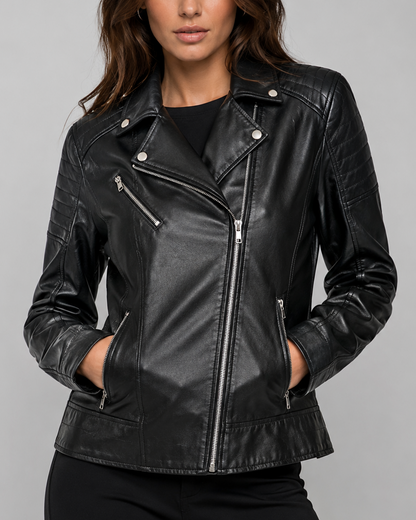 Women's Leather Jacket – Asymmetric Zip Moto Collar