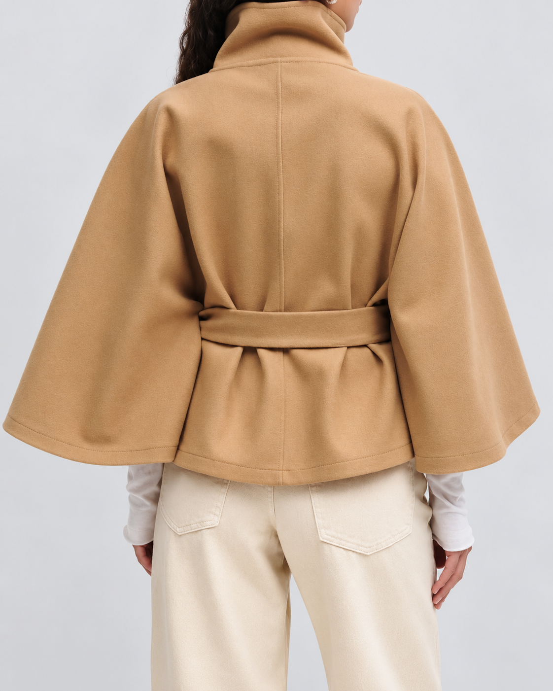 Women's Wool Cape Coat – Belted, Funnel Neck